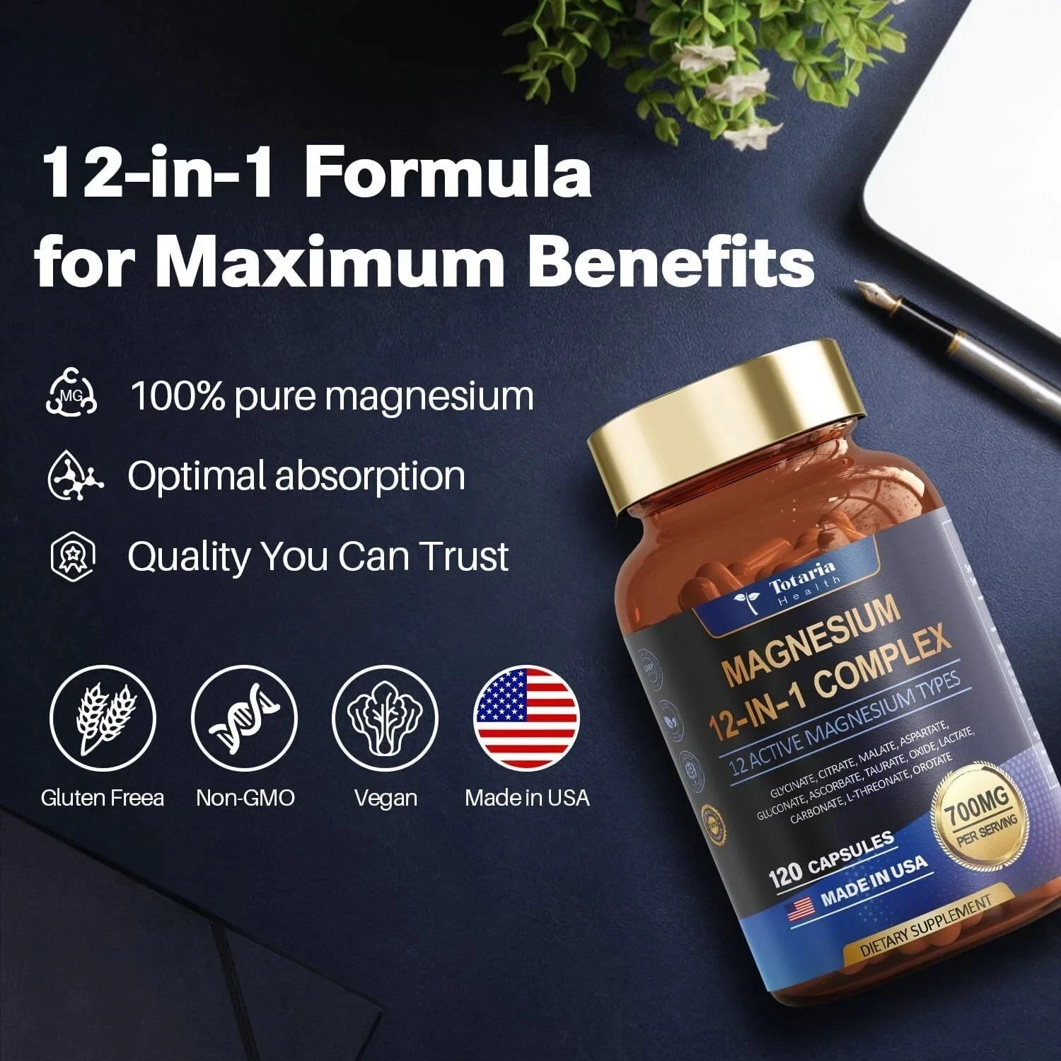Magnesium Complex 700mg 12 in 1 Magnesium Supplement with 120 counts