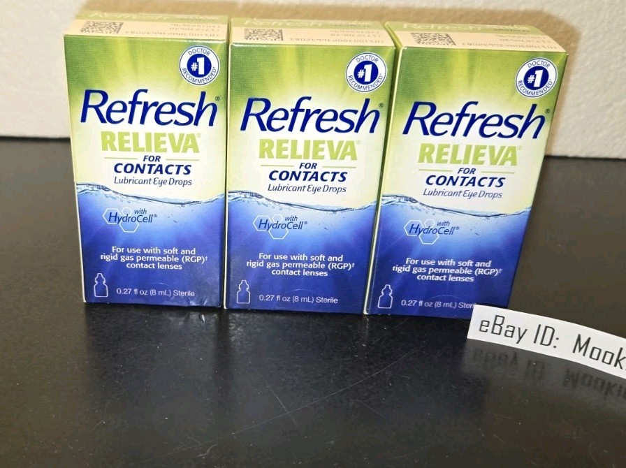 EXP 06/2027! 3 Box REFRESH RELIEVA * FOR CONTACTS * Eye Drops 0.27oz (8mL)