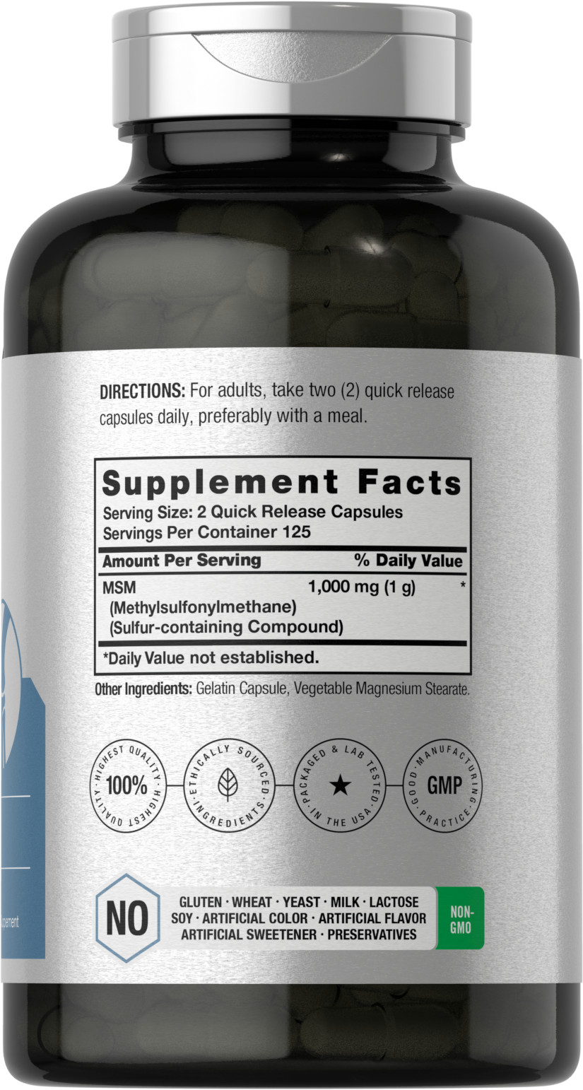 MSM Supplement | 1000mg | 250 Capsules | Non-GMO, Gluten Free | by Horbaach