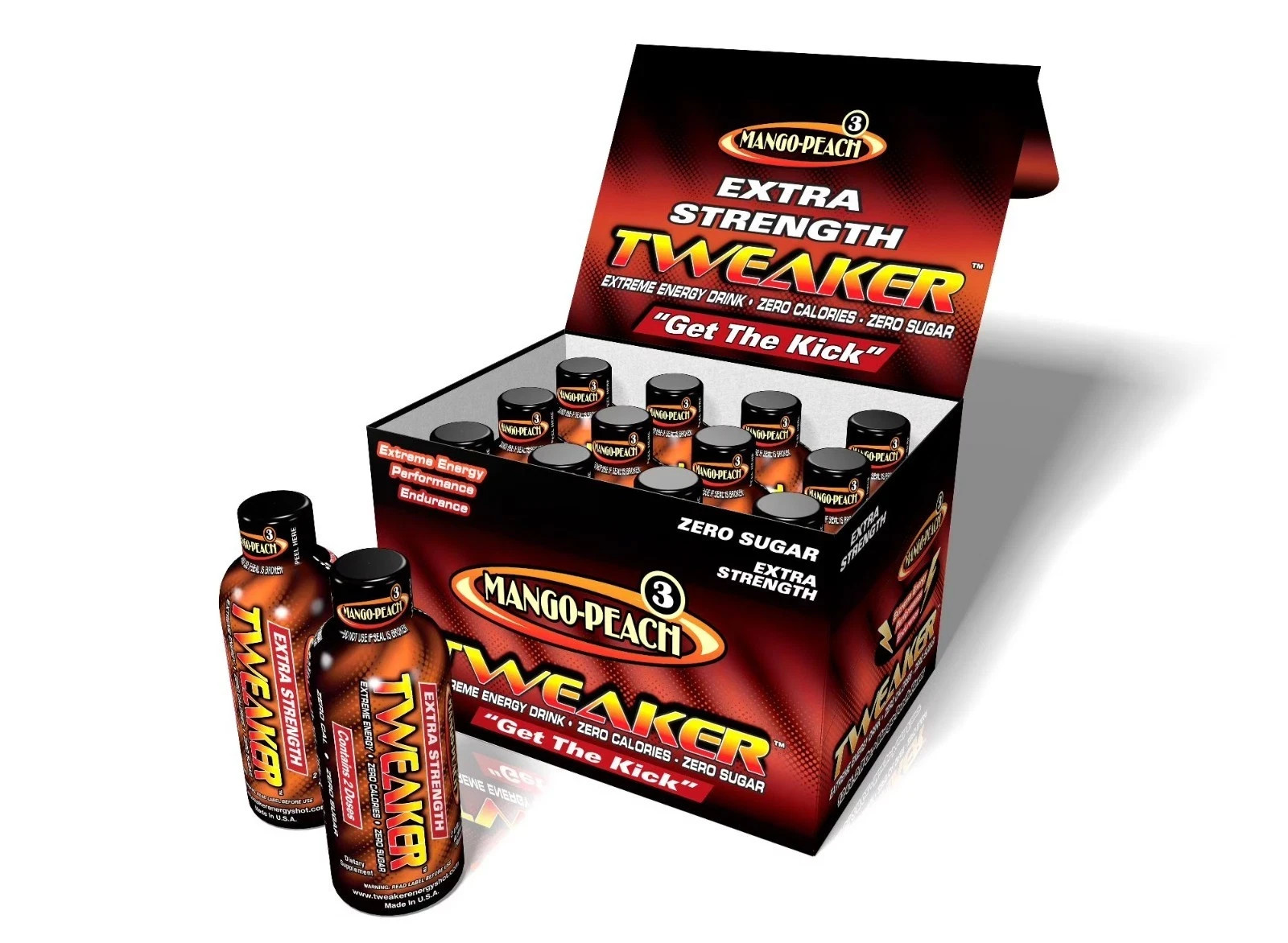 Tweaker Energy Shot, Mango Peach, Extra Strength, 2 fl oz, 12 Count.
