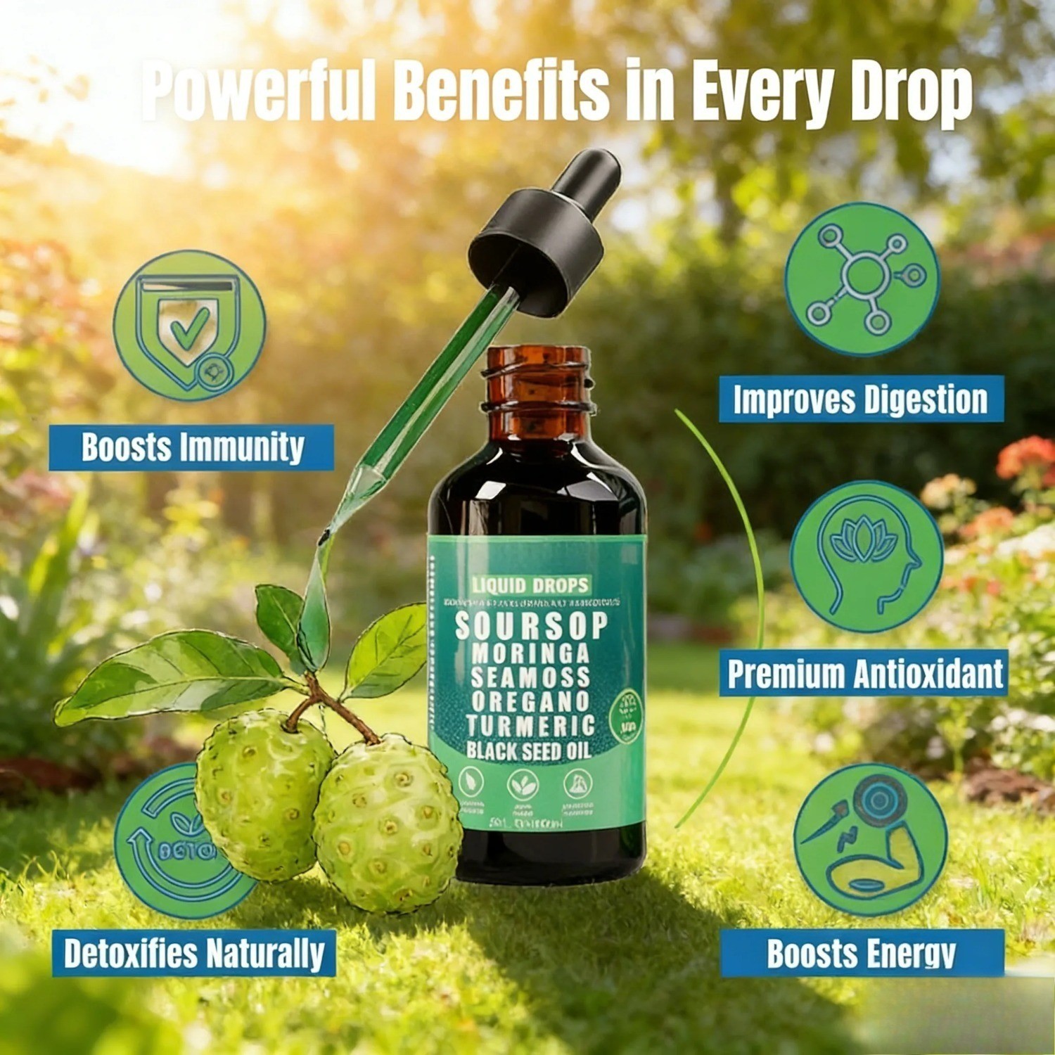 3-bottle Soursop Pure Liquid Drops.10-in-1 Herbal Blend for Immune