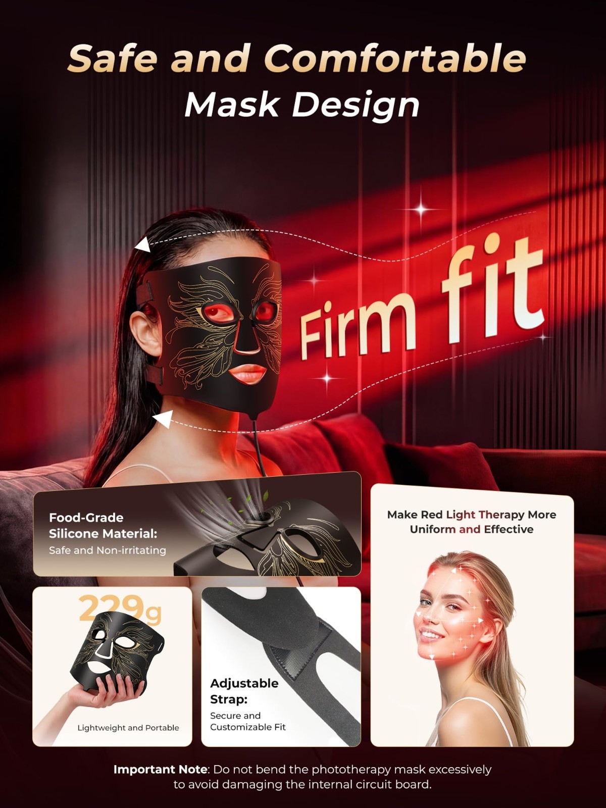 Red Light Therapy for Face & Neck, Rechargeable 7-in-1 LED w/ 850nm & 660nm NIR