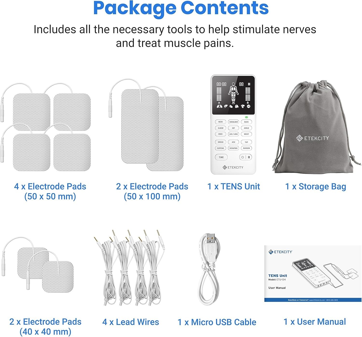 Etekcity TENS Unit ETU-134 Kit Muscle Stimulater and Pain relieving Set