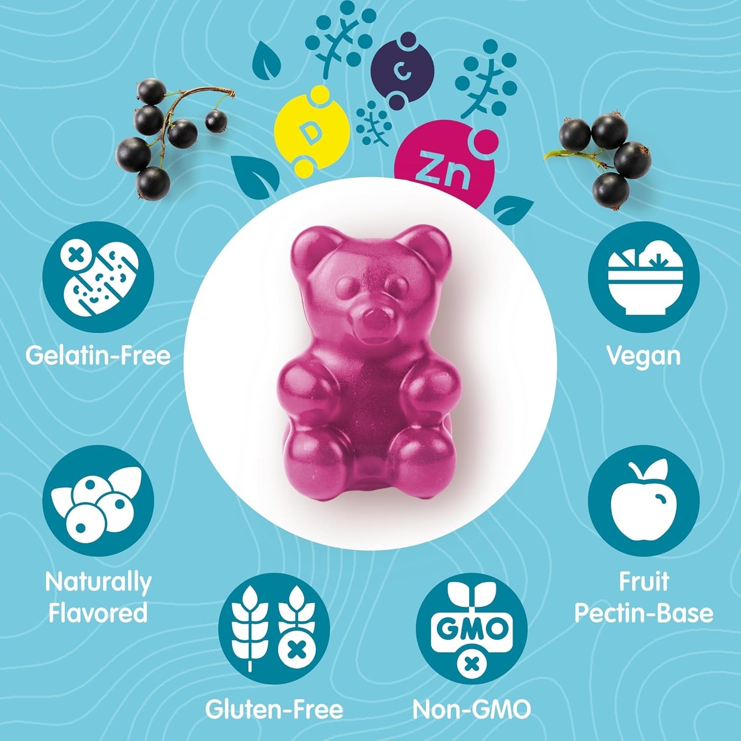 Elderberry Gummies for Kids with Vitamin C & Zinc Immune Health | 60 Gummies