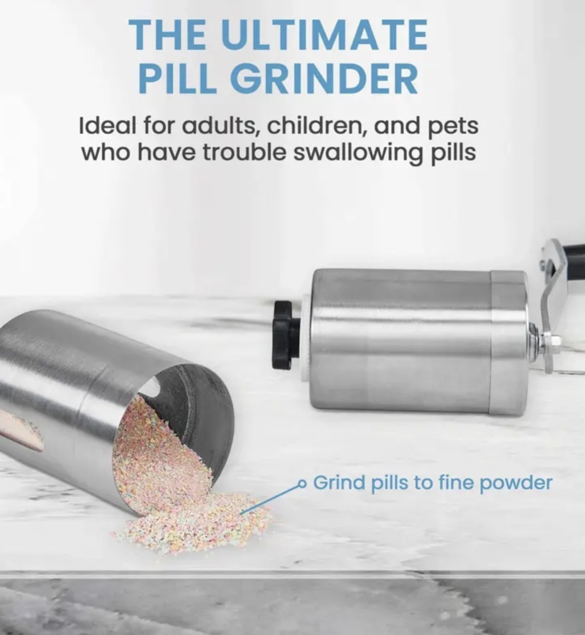 Pill Grinder Stainless Steel Pill & Tablet Crusher / Mill – Compact – Travel
