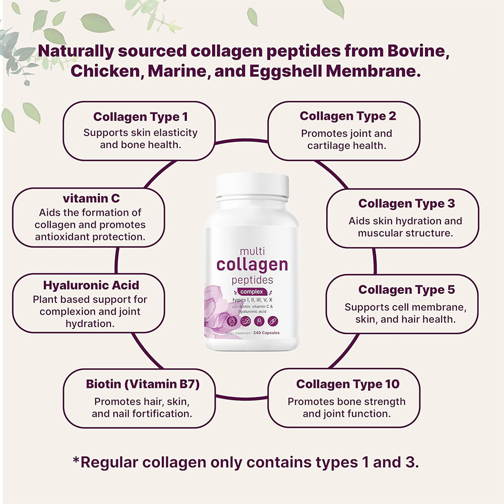 Multi Collagen 8 in 1 Complex for Women ~ 240 Capsules ~ Type I, II, III, V, X