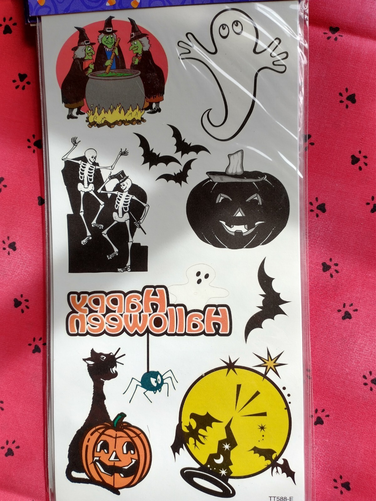 Temporary Halloween Tattoos NIP EASY TO APPLY& REMOVE CAT, SKELETON,WOLF,SPIDER