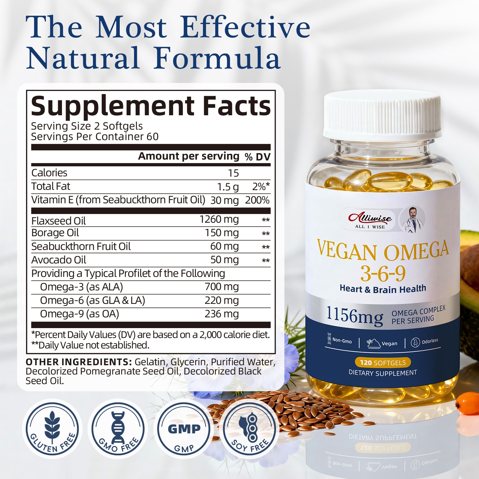 Vegan Omega 3-6-9 2-Pack – 240 Softgels, Plant-Based, Highest Potency, Odorless