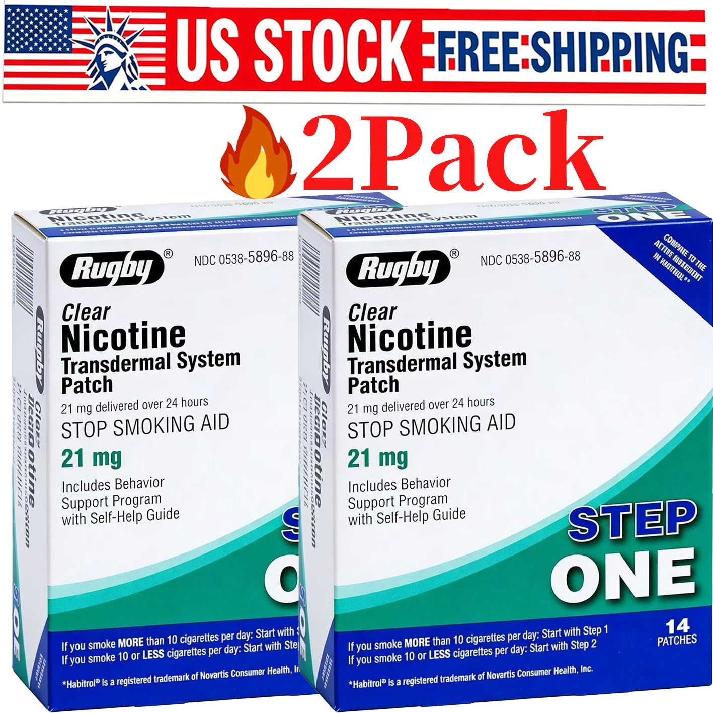 2 Pack (28 Patches) Rugby Nicotine Patches Step 1 21mg 28 Total Patches