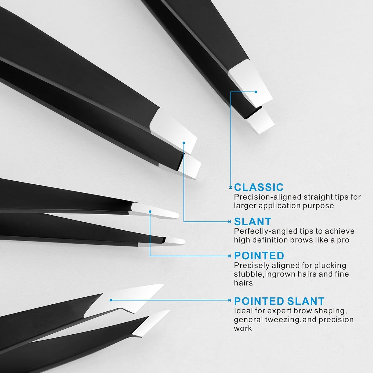 Pefei Tweezers Set – Professional Stainless Steel Tweezers for Eyebrows – Great
