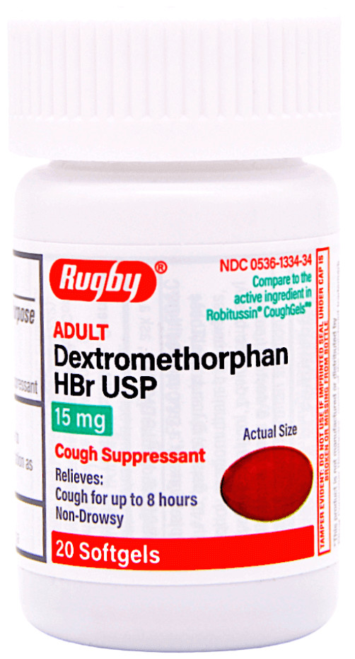 Rugby Dextromethorphan 15mg – 20 Softgels | Robitussin Cough Gel 3-2025 (5 Pack)