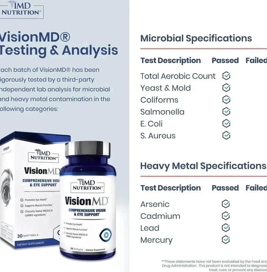 2 pack MD Nutrition Vision MD Eye Vitamin CARMIS – Eye Supplement 30 Softgels.