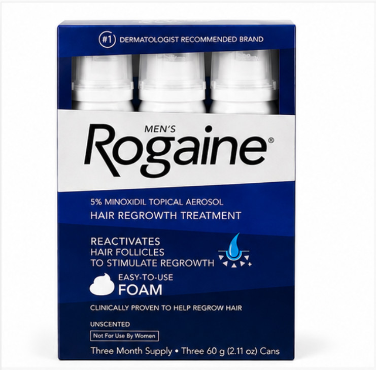 Rogaine Men’s Hair Regrowth Treatment Foam 3 Month Supply – EXP 08/27 Free Gift