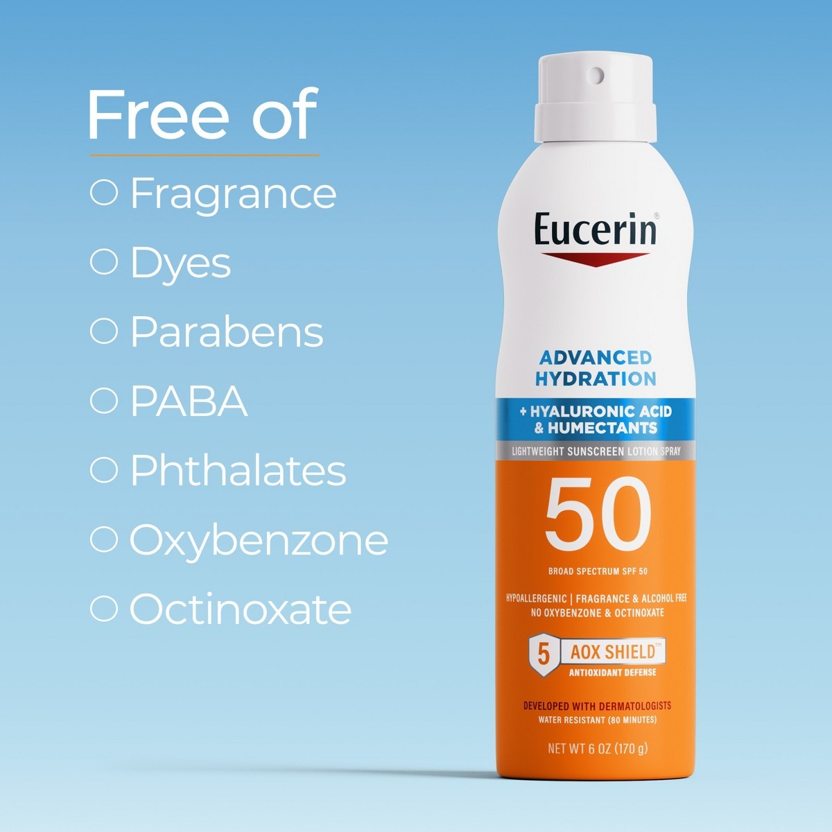 Eucerin Advanced Hydration Sunscreen Spray – SPF 50 – 6oz: Whole Body Protection