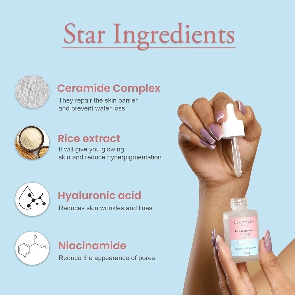Glamveda Rice And Ceramide Vitalizing Serum For Soft Skin 30ml