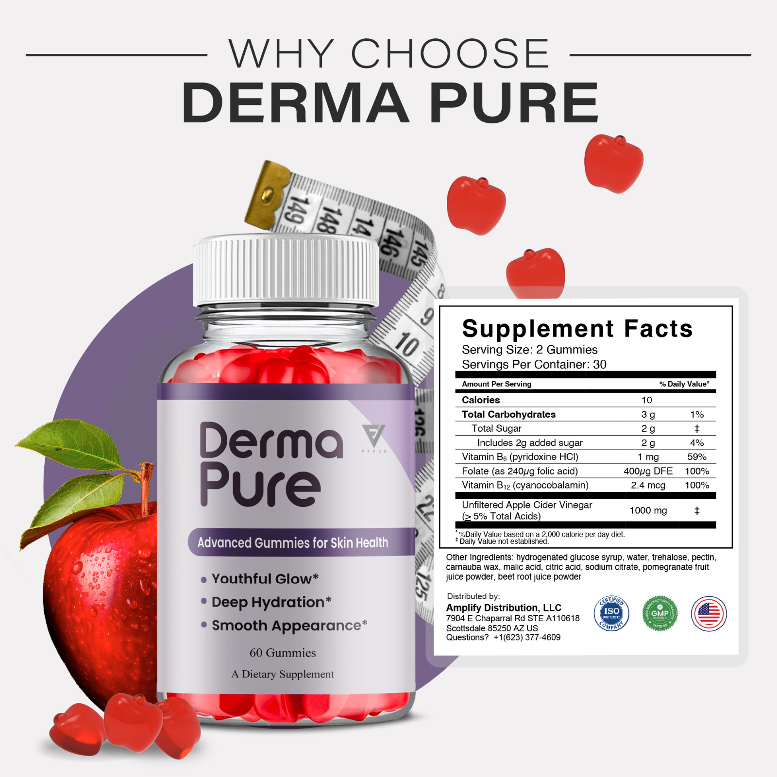 Derma Pure Skin Gummy, DermaPure Skin (60 Gummies)