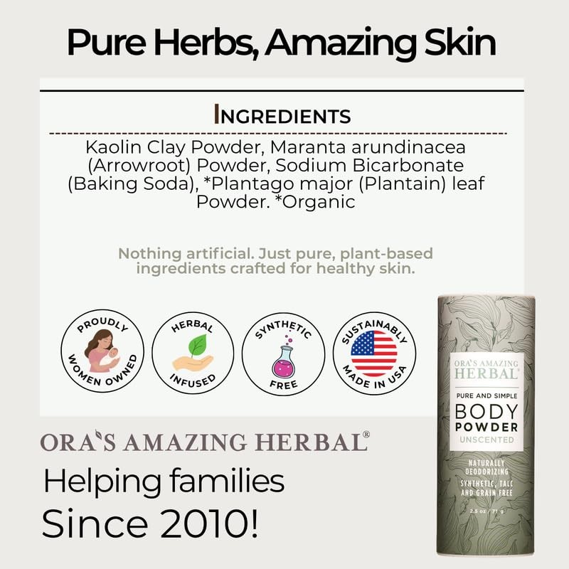 Ora’s Amazing Herbal Fragrance Free Body Powder 2.5 Ounce (Pack of 1), NIL