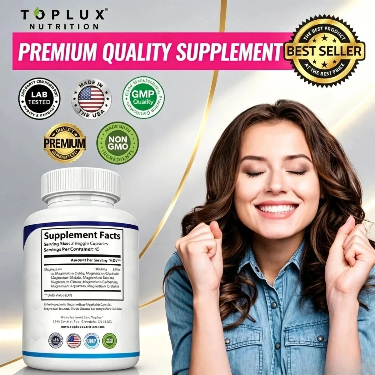 Magnesium Complex 1000mg 7 Types | Sleep Muscle Bone Promote 90 Caps TopLux