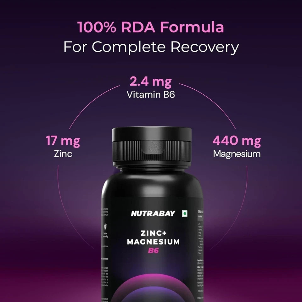 Nutrabay Pro Zinc Magnesium spartate & Vitamin B6 60 Veg Tablets