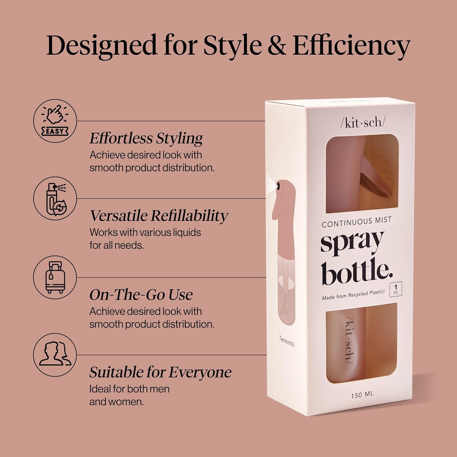 Kitsch Continuous Spray Bottle for Hair – Fine Mist Water Mister & Water Spray B