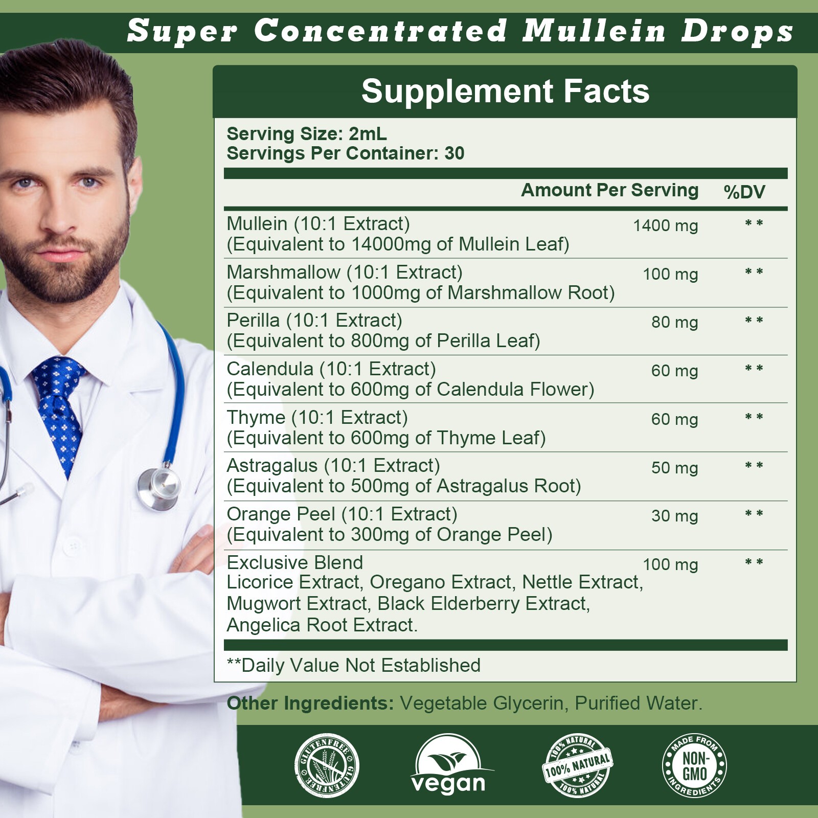 Mullein Drops for Lungs, Detox and Cleanse Mullein Extract Supplement 60ml