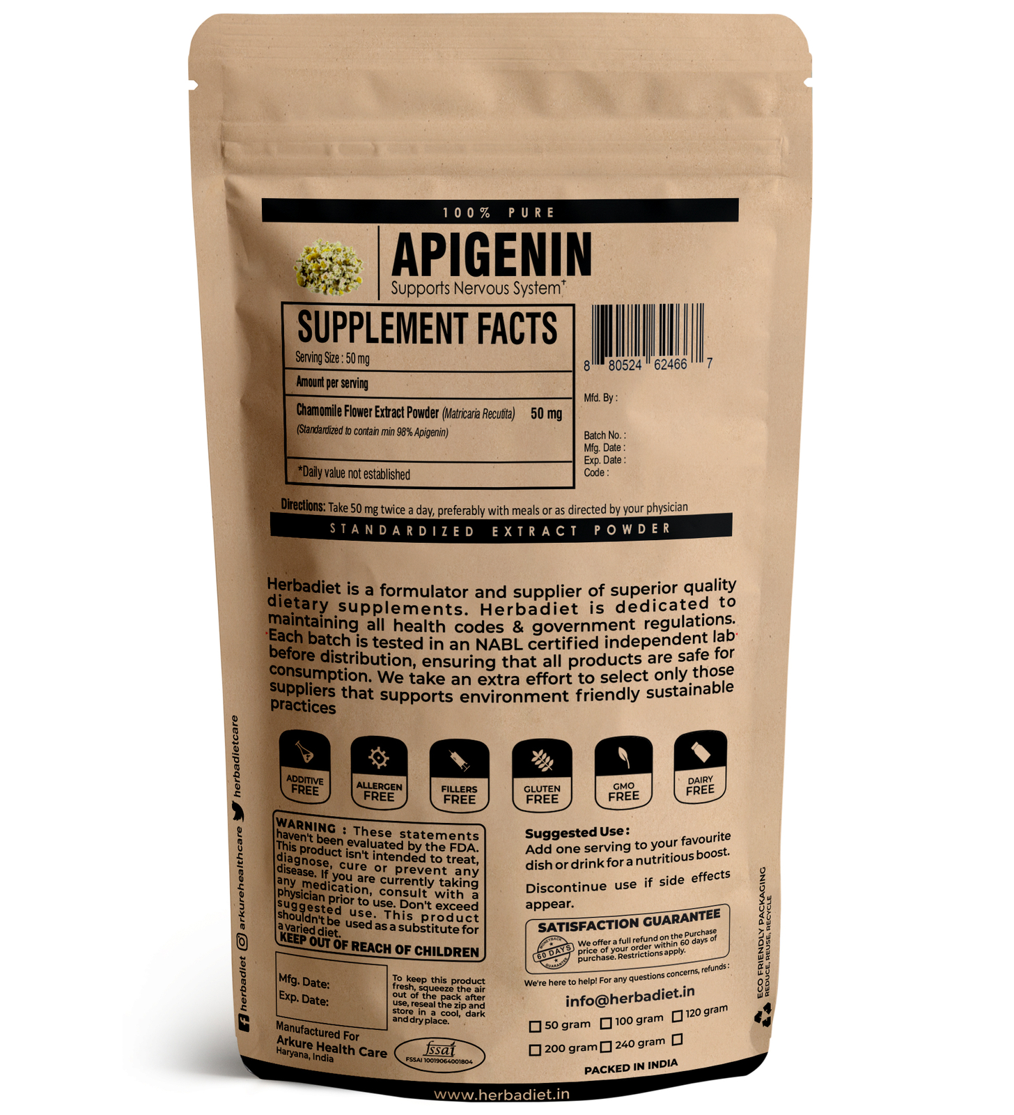 APIGENIN 98% Chamomile Extract Powder Matricaria Recutita Anxiety Restful Sleep