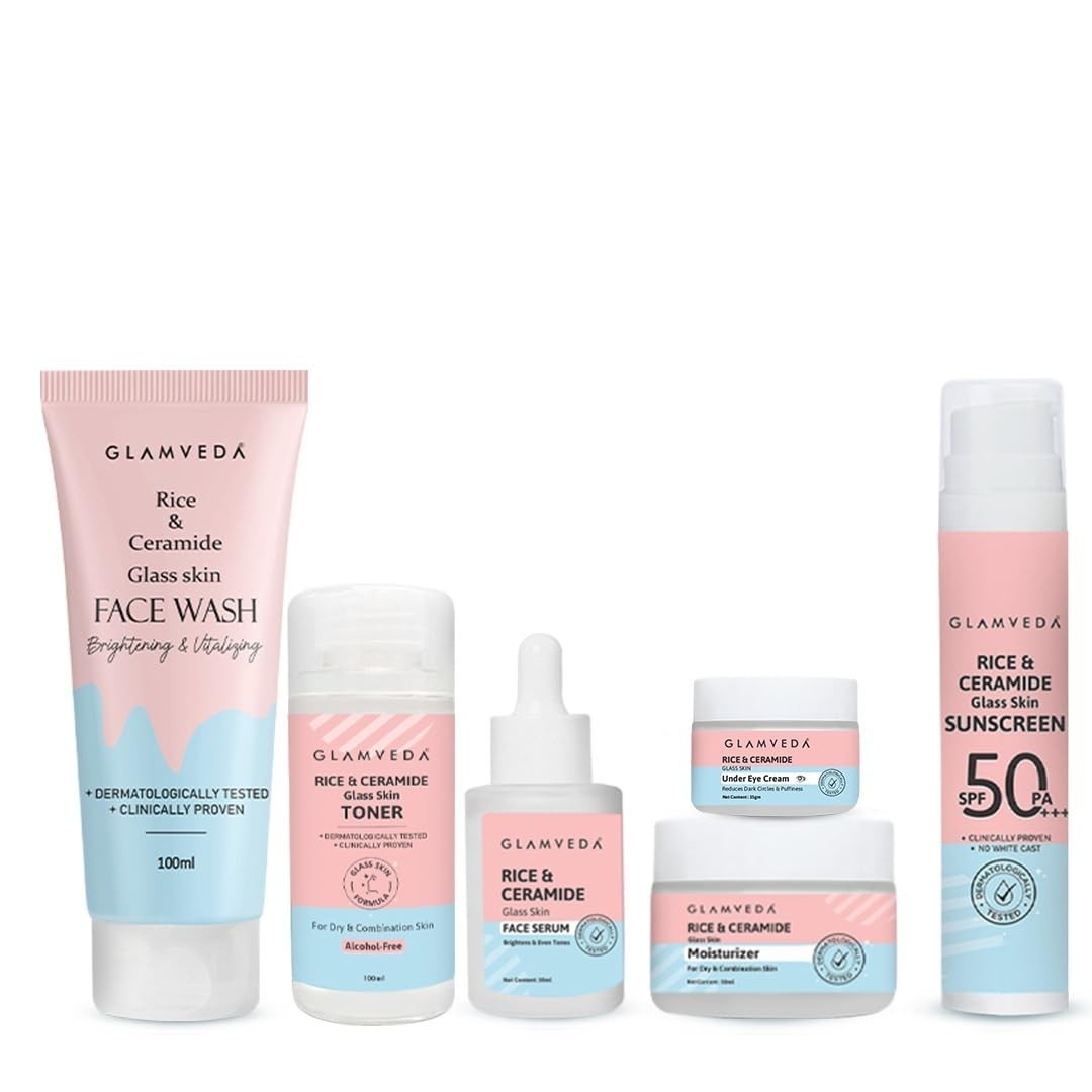 Glamveda Korean Rice Ceramide 6 Step Skincare Kit for Glowing Skin Skincare Gift