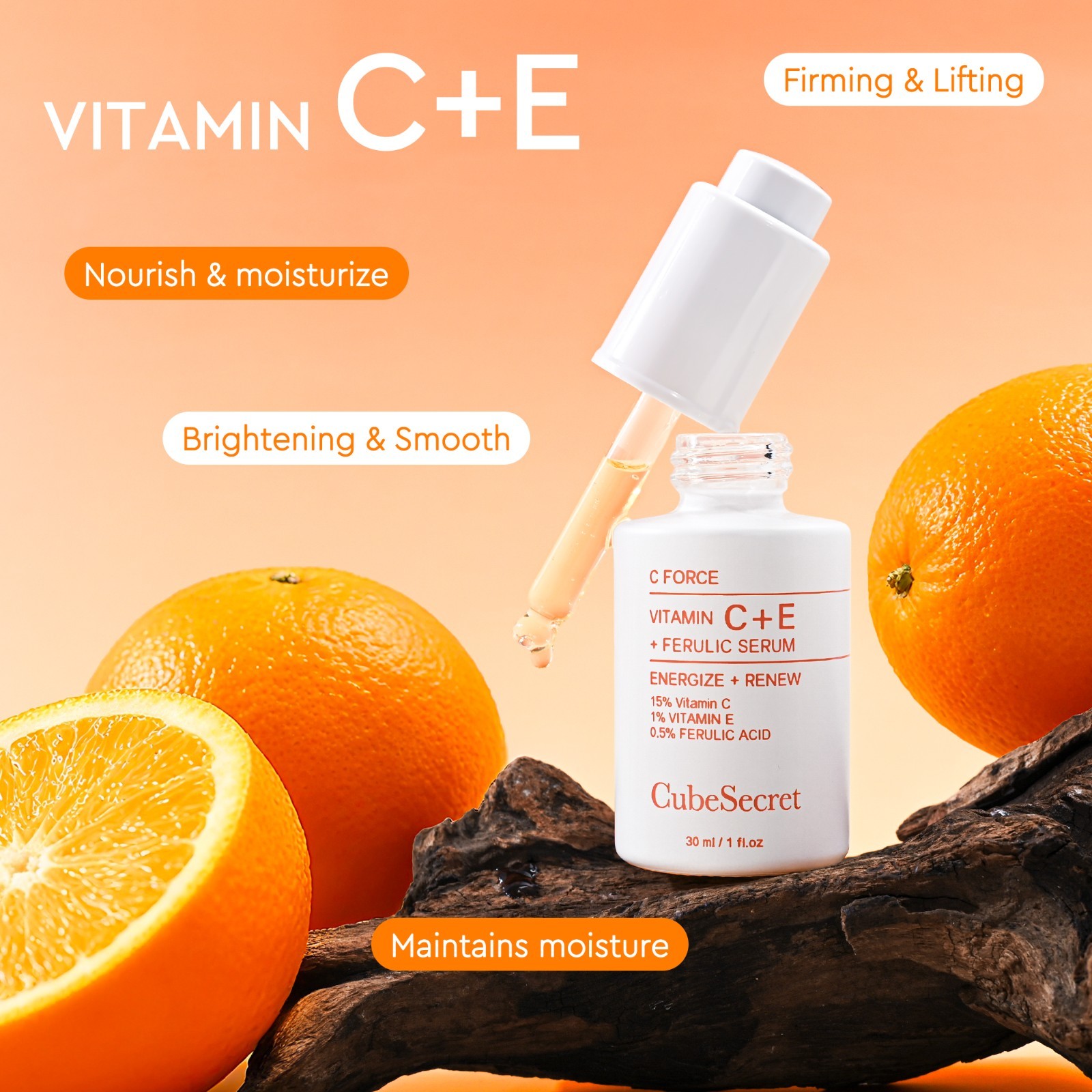 Vitamin C+E Ferulic Acid Facial Serum Lightweight Face Essence Skincare 1 fl oz