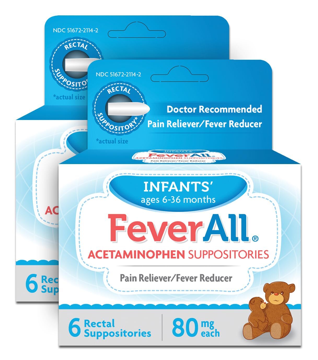 Infant Fever Reducer Suppositories 80mg for Ages 6 to 36 Months 6 Count