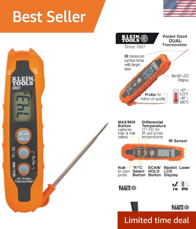 Handheld Dual IR and Probe Thermometer – Perfect for DIY and Inspections