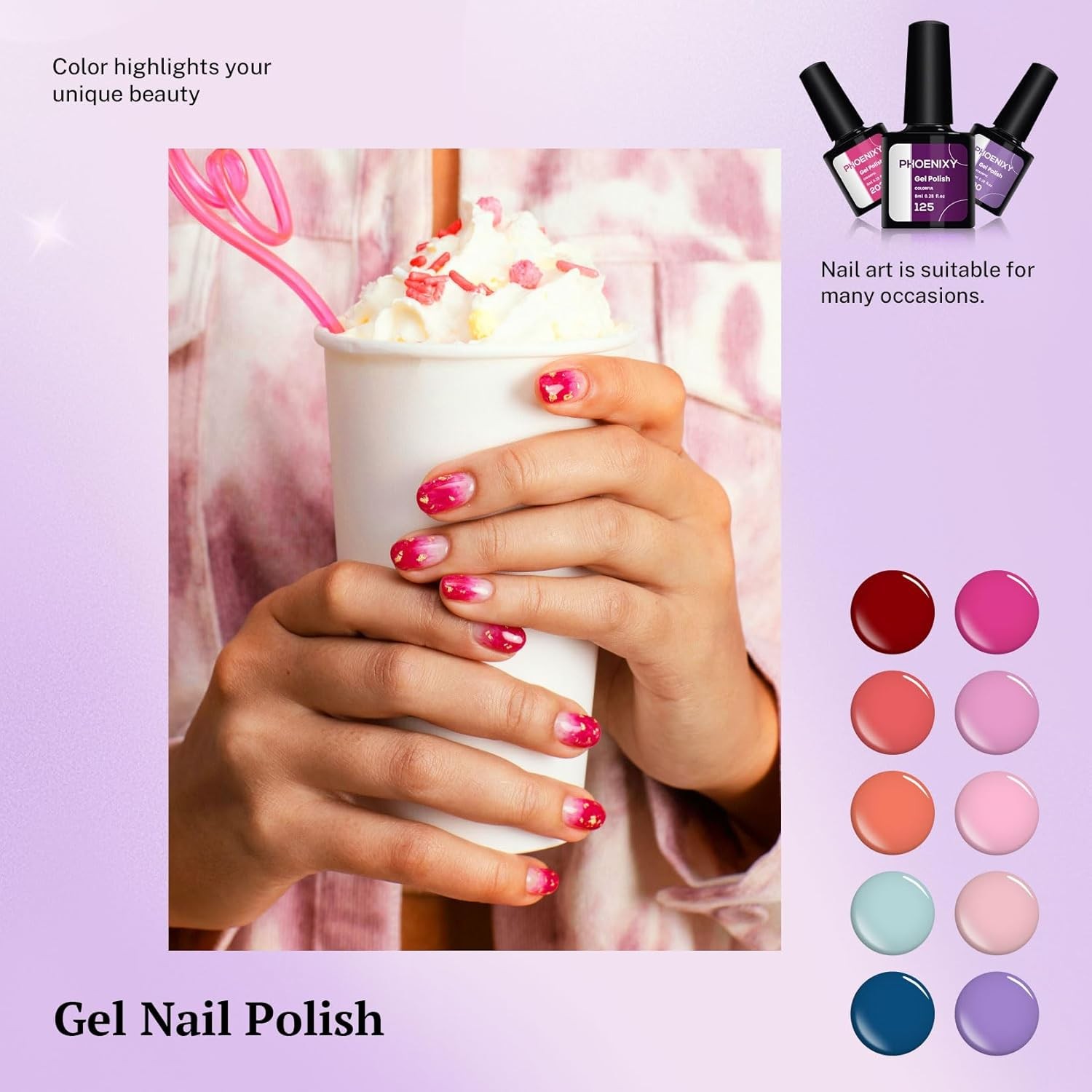 24 PCS Gel Nail Polish Set,21 Colors Gel Nail Polish Kit with Base Glossy Matte