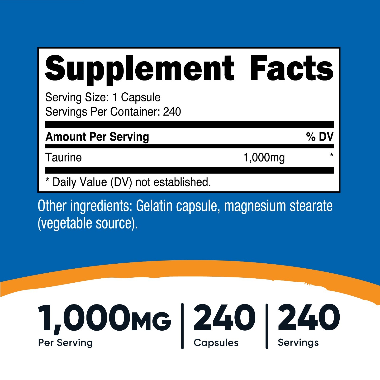 Nutricost Taurine 1000mg Capsules Supplement, 240 Capsules, Non-GMO, Gluten Free