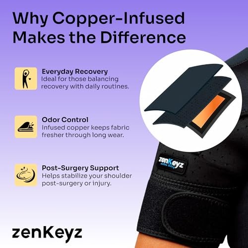 Shoulder Brace for Men & Women – Size (Chest 38-50″) L/XL Copper Infused Black