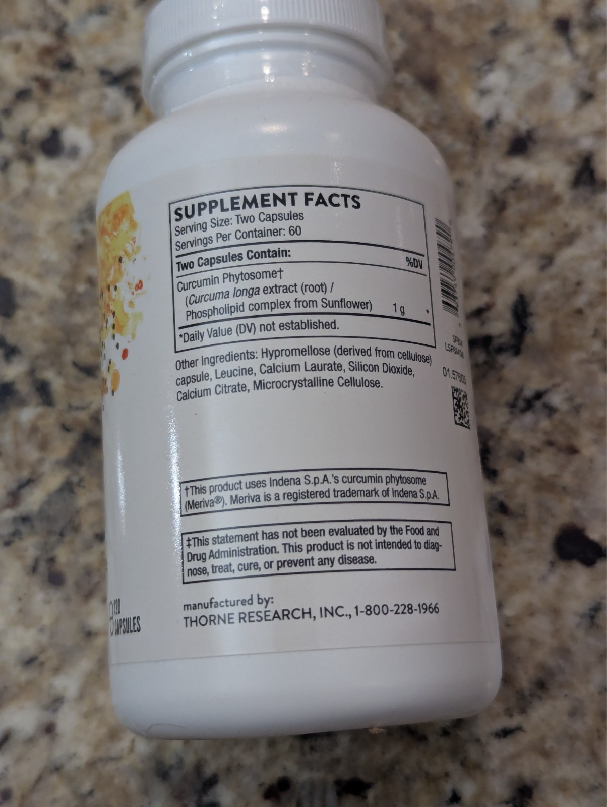 Thorne 1000mg per 2 cap serving Curcumin Phytosome 120 capsules exp: 11/2028