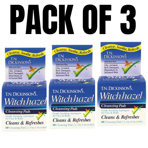 Witch Hazel Cleansing Pads – 60 Count (Pack of 3)