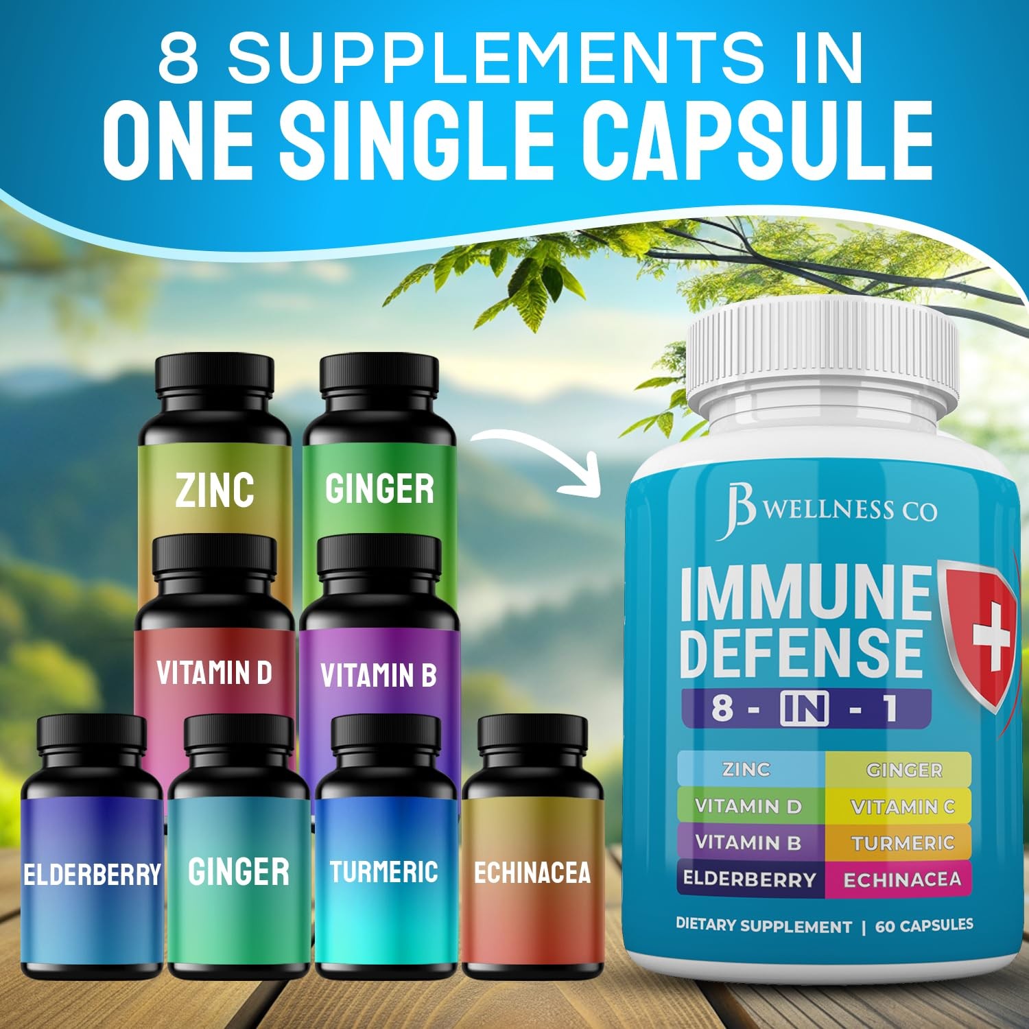 JB Wellness Co Immune Support 8 in 1 Capsules – Zinc 60 Count (Pack of 3)