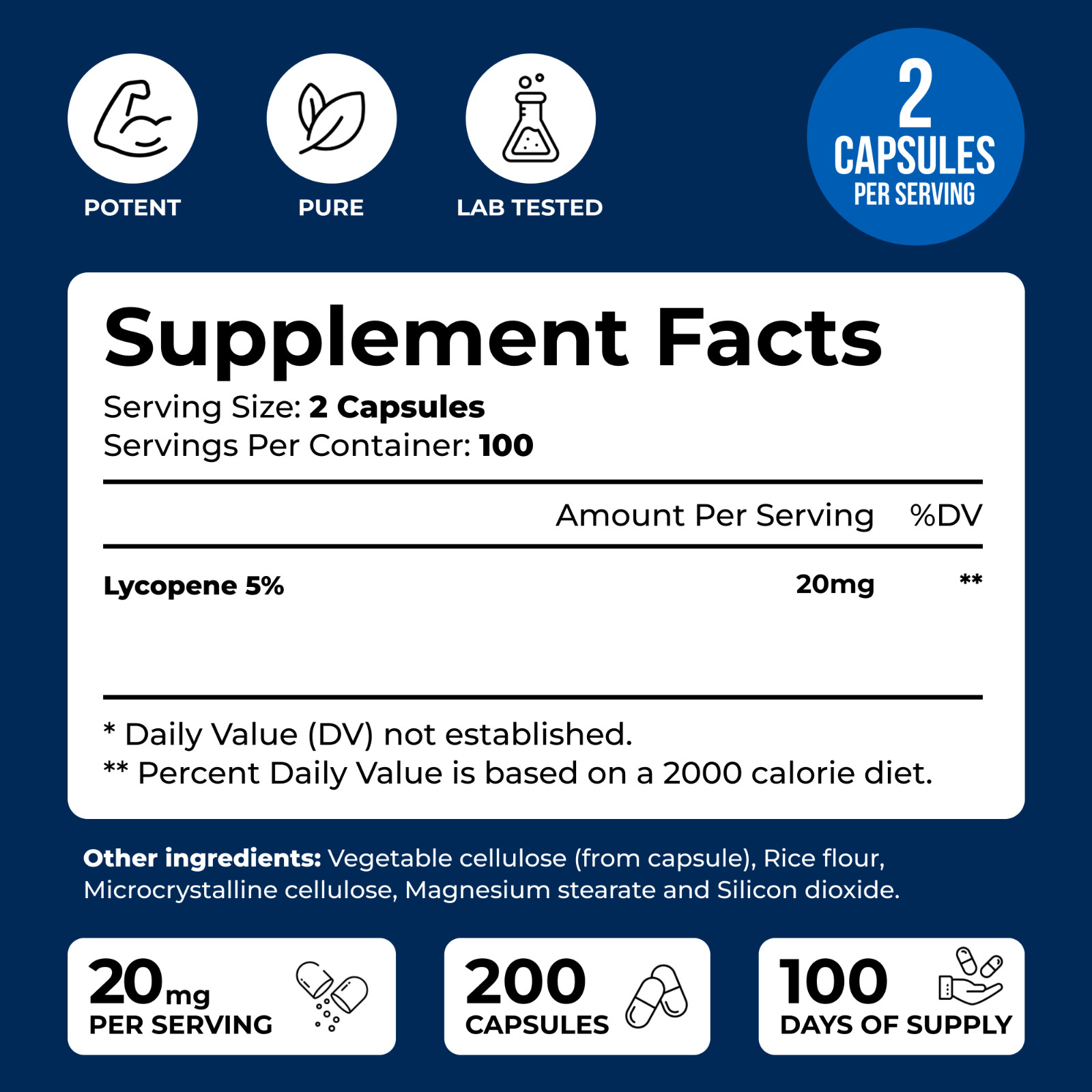 Lycopene 20mg Per Serving 200 Capsules Supplement Antioxidant Prostate Health