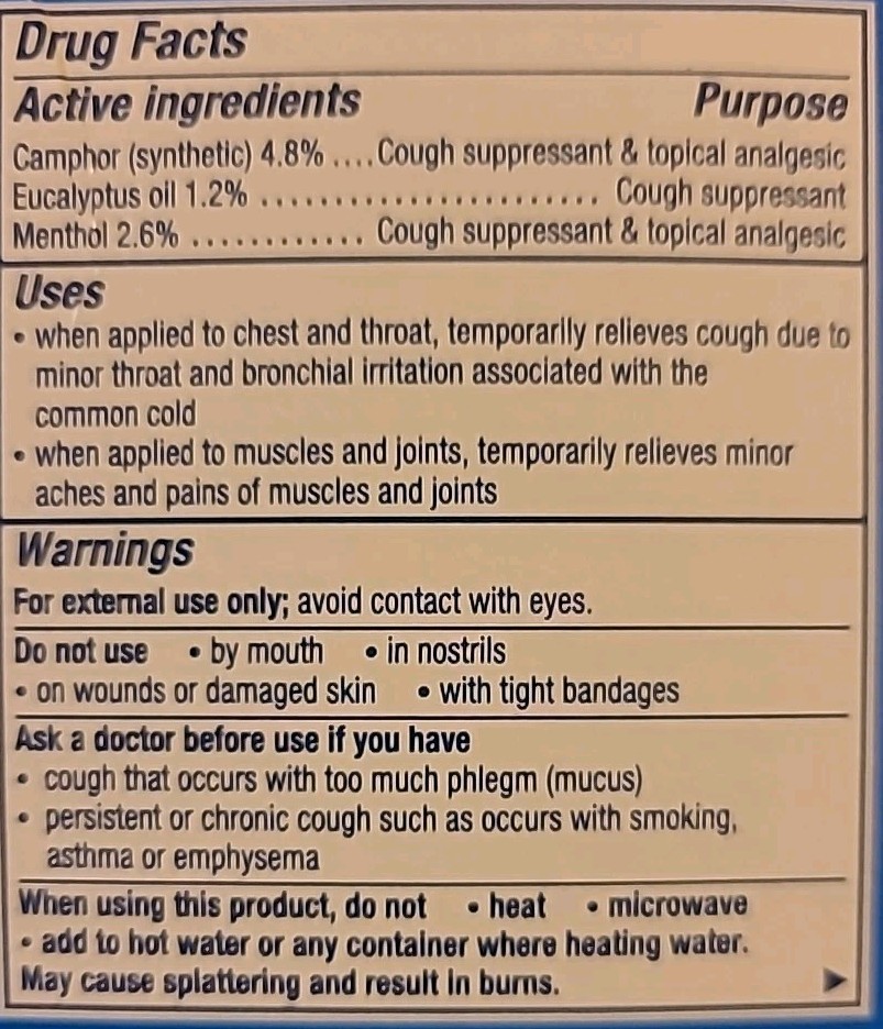 Vicks 223311 VapoRub Cough Suppressant Topical Analgesic Ointment – 3.53 Oz