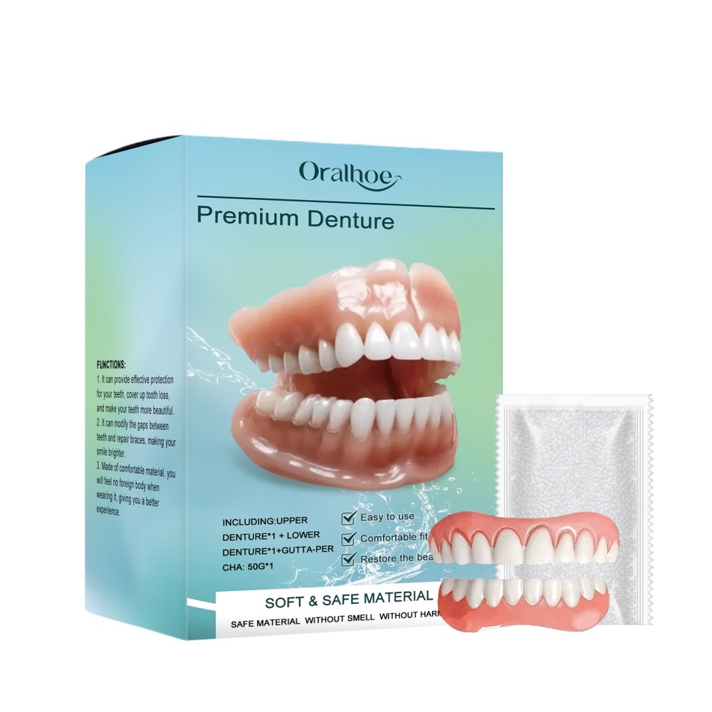 2 Pack Full Denture Set for Men and Women Upper and Lower Denture False Teeth