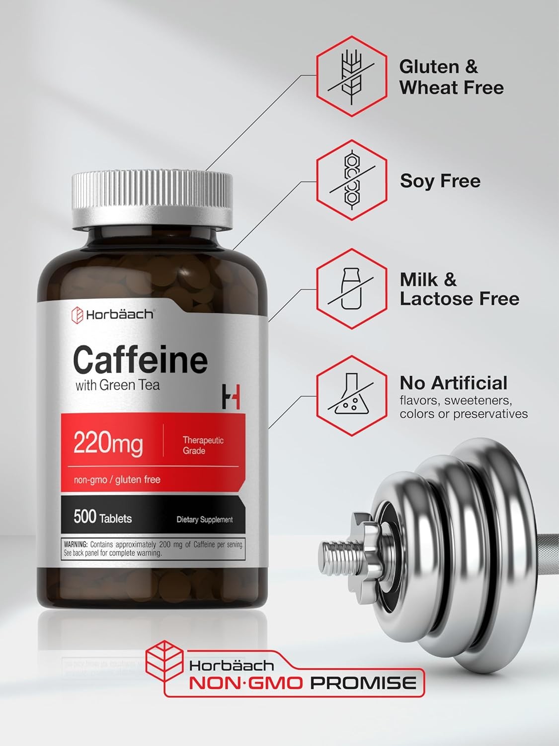 Caffeine Pills 220mg With Green Tea | 500 Tablets | Vegetarian | by Horbaach