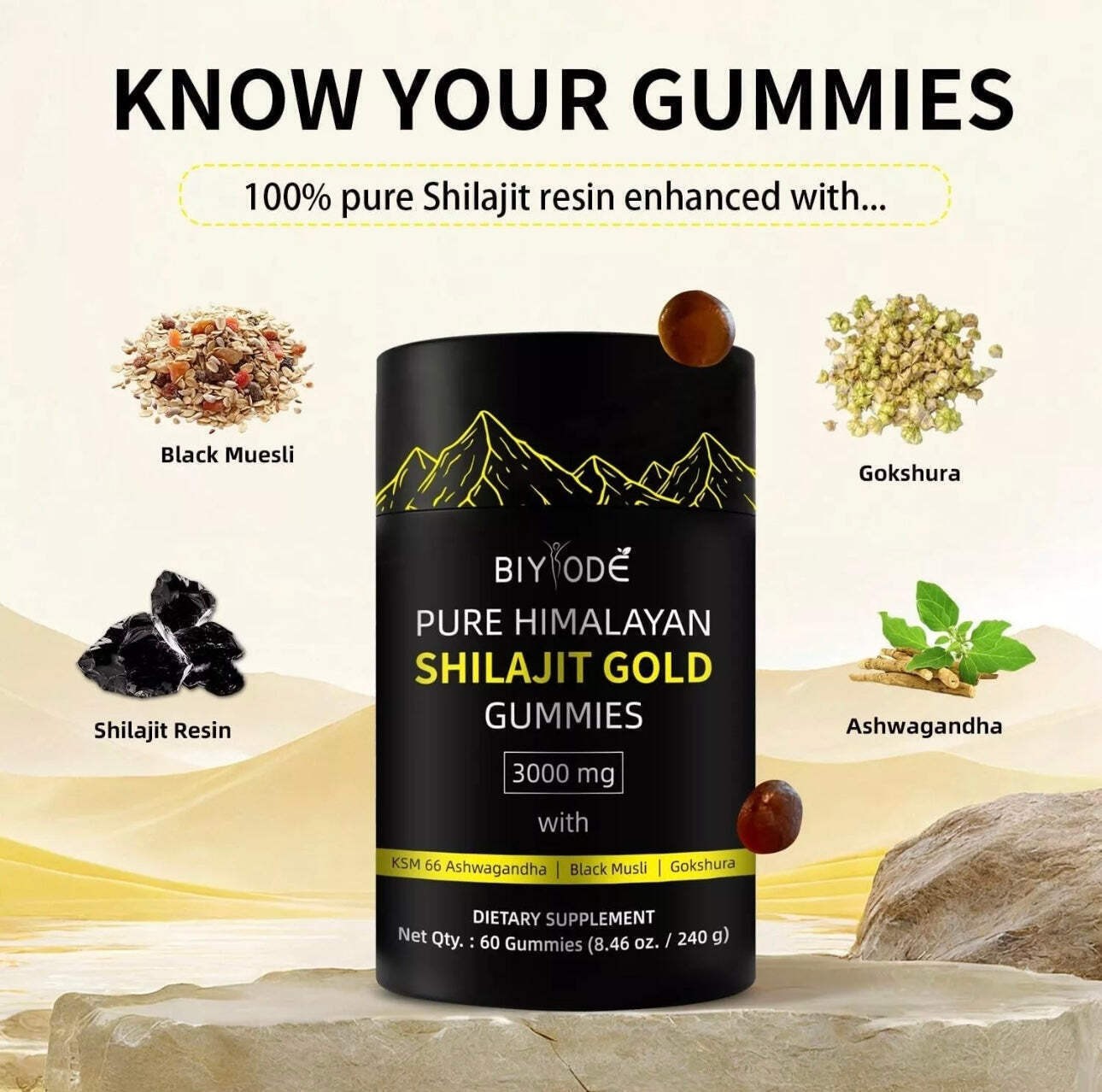 Himalayan Shilajit GOLD Gummies, Organic, Extremely Potent 3000 mg, Fulvic Acid