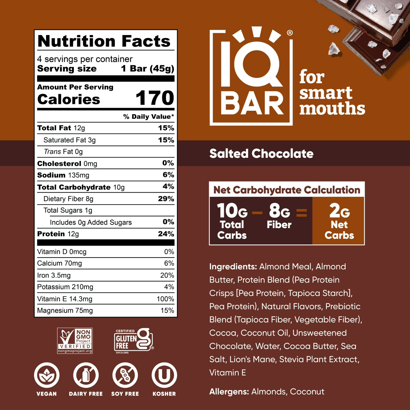 IQBAR Salted Chocolate Protein Bars – Vegan Energy Bars – High Fiber Ve
