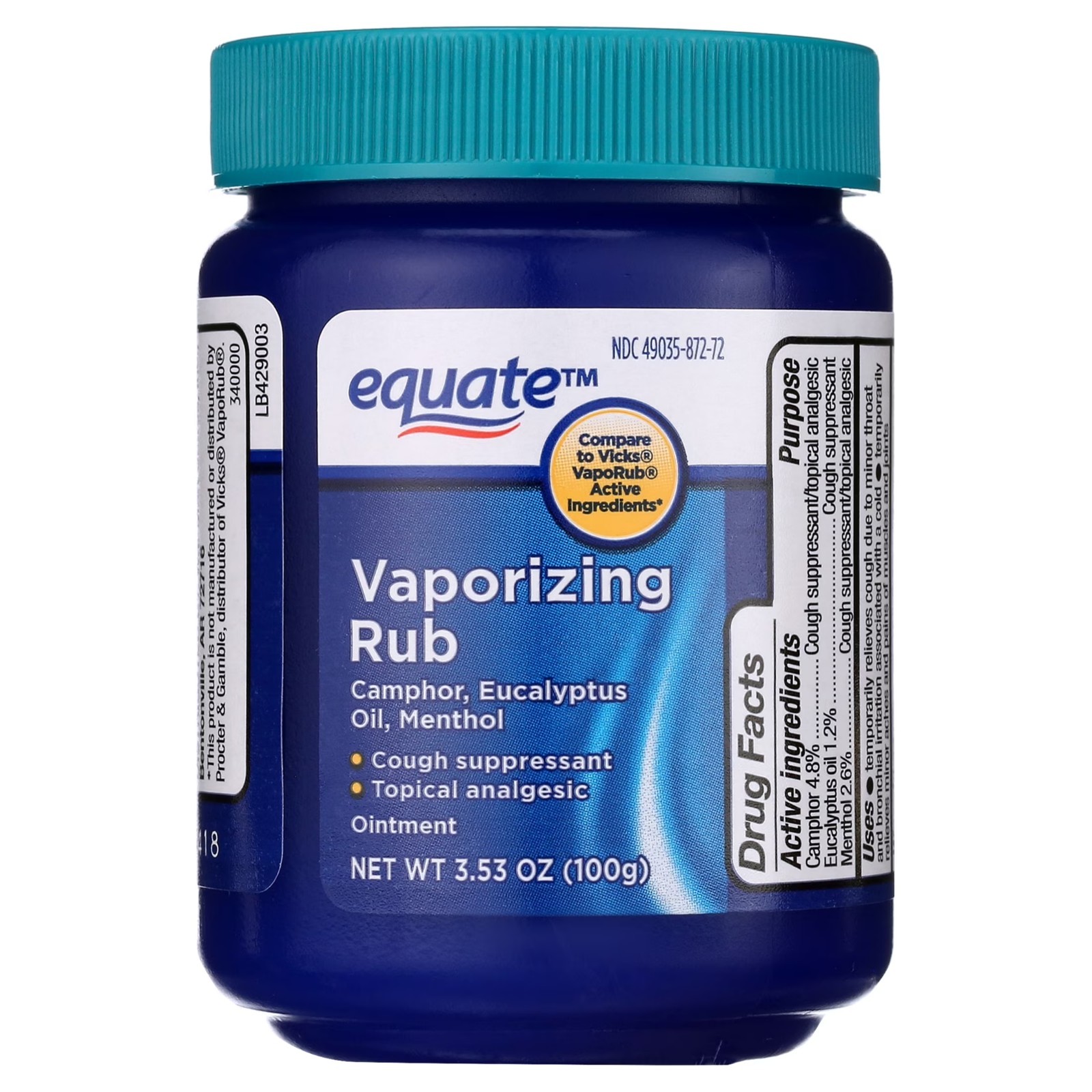 3 Pack Equate Vaporizing Rub Ointment 3.53oz Compare to Vicks Vaporub Active