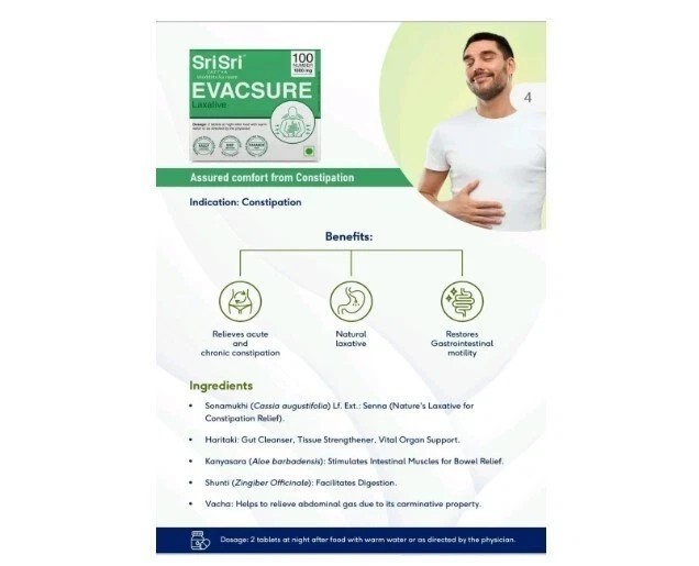 Sri Sri TATTVA shuddhta ka naam Evacsure-Laxative,100 Tabs|1000 Mg
