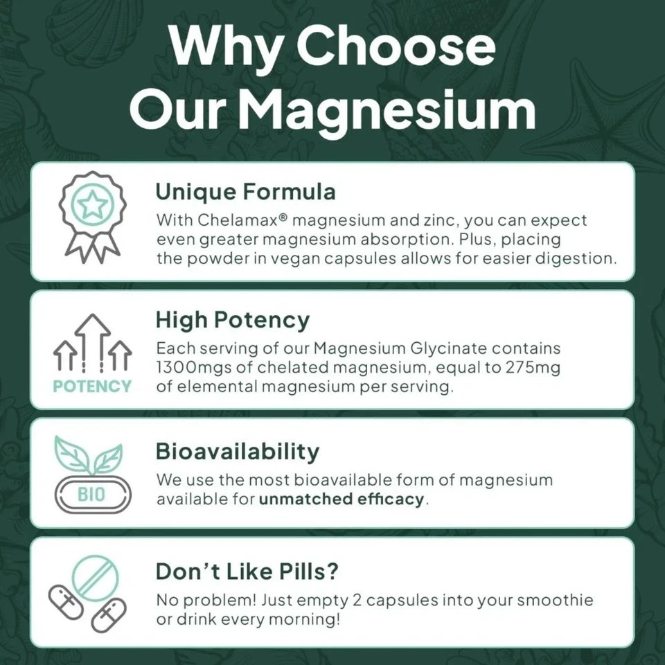 Organics Ocean Pure Magnesium Glycinate Zinc Strength Chelated 30 Capsules US