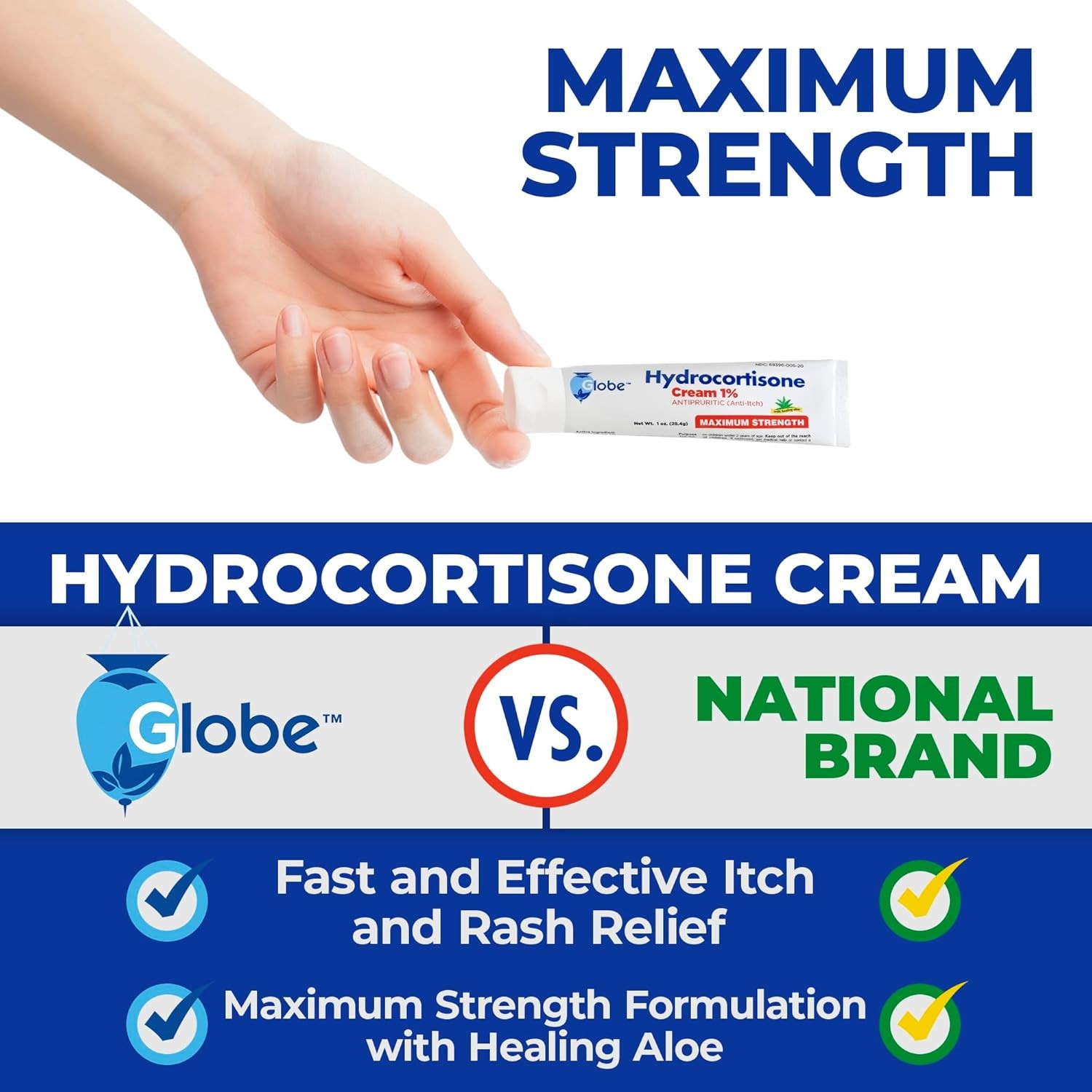 Globe 4 Pack Hydrocortisone 1% Anti-Itch Cream Max Strength Aloe Eczema Rash 1oz