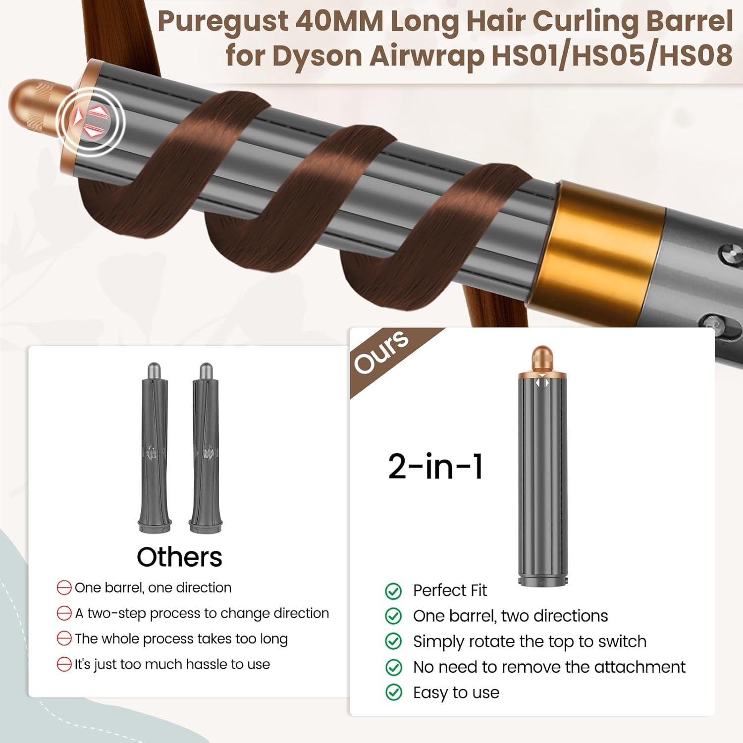 1.6IN Long Hair Barrels Attachment Compatible with Dyson Airwrap HS01 HS05 HS08