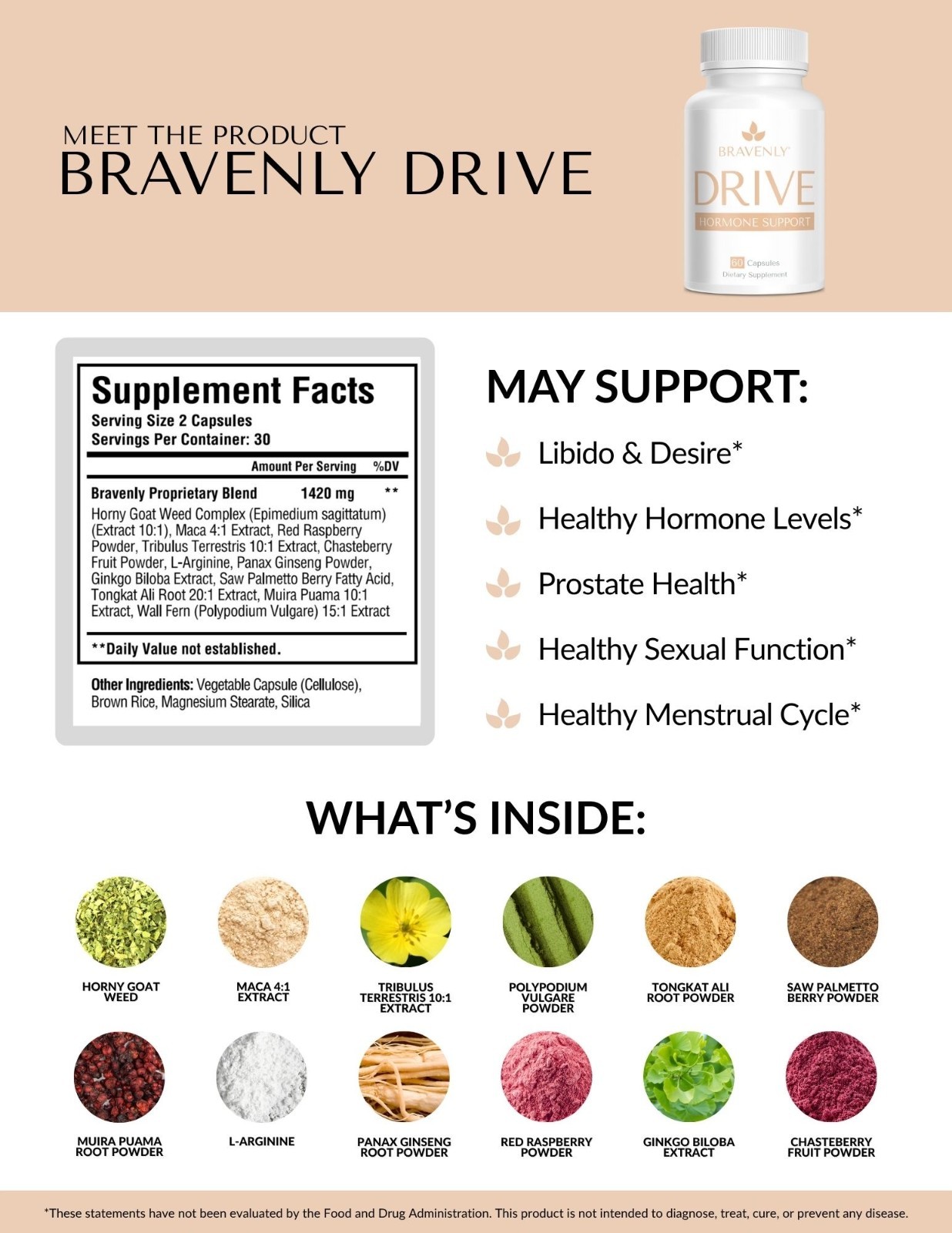 Bravenly Drive, Advanced Hormonal, Support, 60 Capsules, *BONUS GOLD SAMPLES*