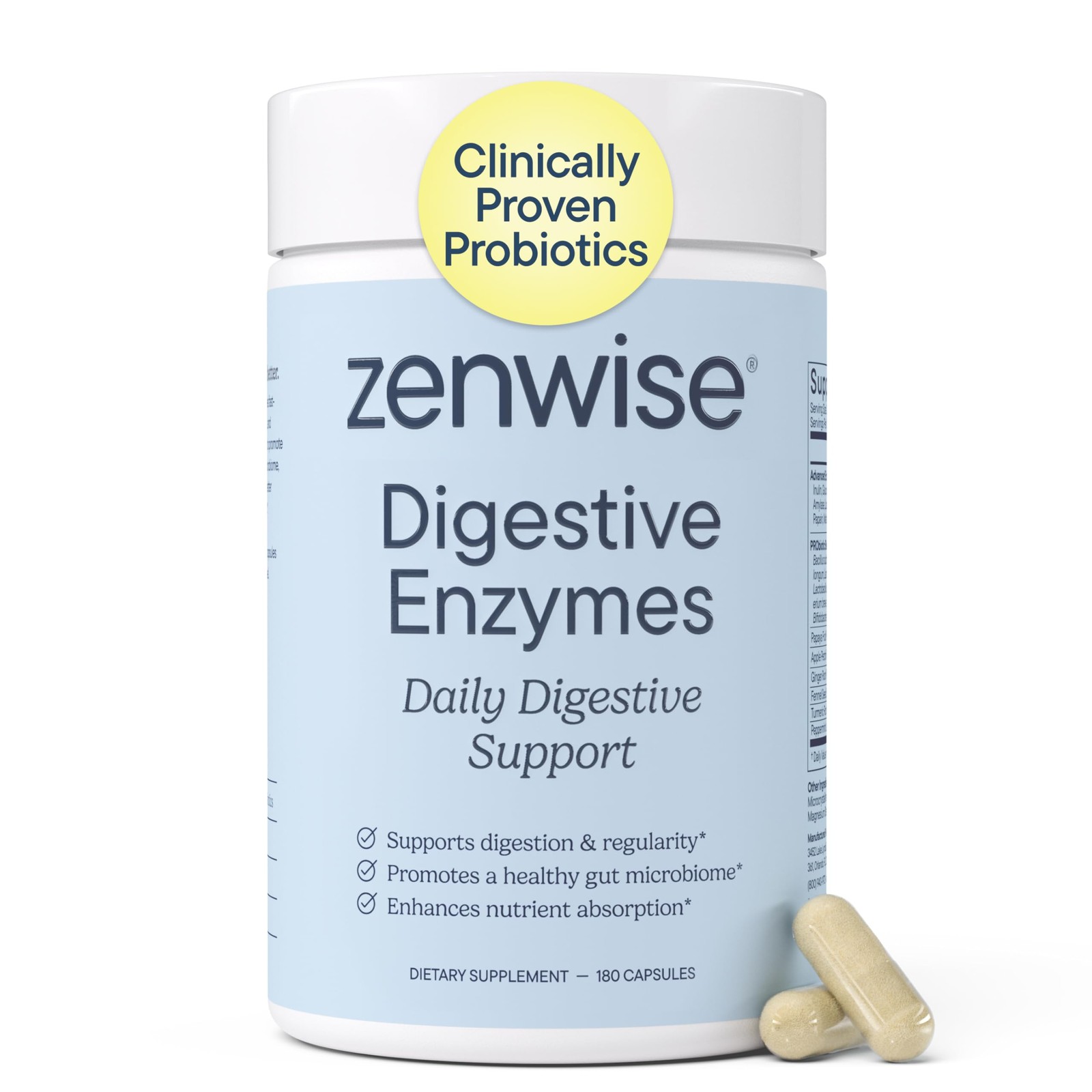 Zenwise Health Digestive Enzymes with 180 Count (Pack of 1), Off-white