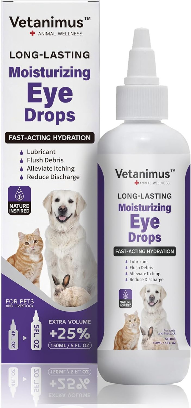 Refreshing Moisturizing Eye Drops 150Ml/5 Fl.Oz for Dogs, Cats, and Livestock Fa